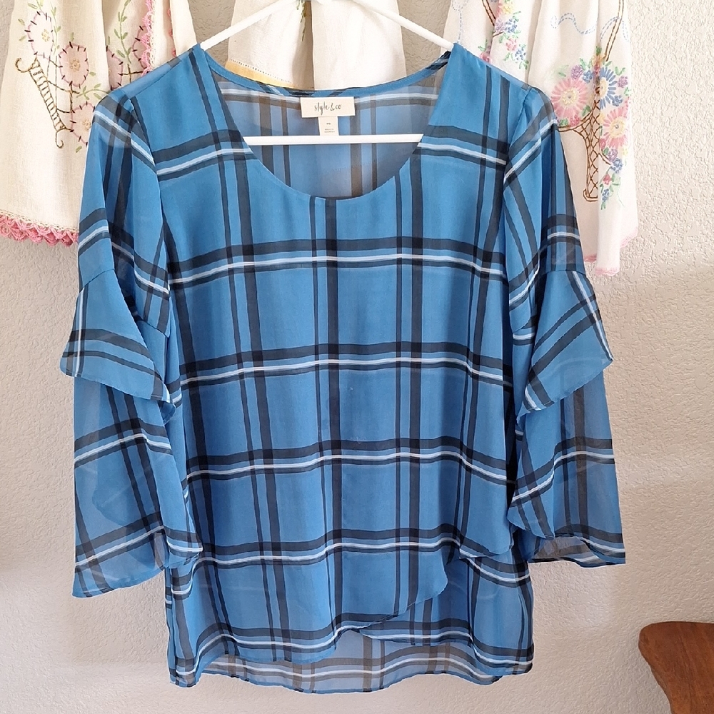 Style & Co. Blue Plaid Blouse